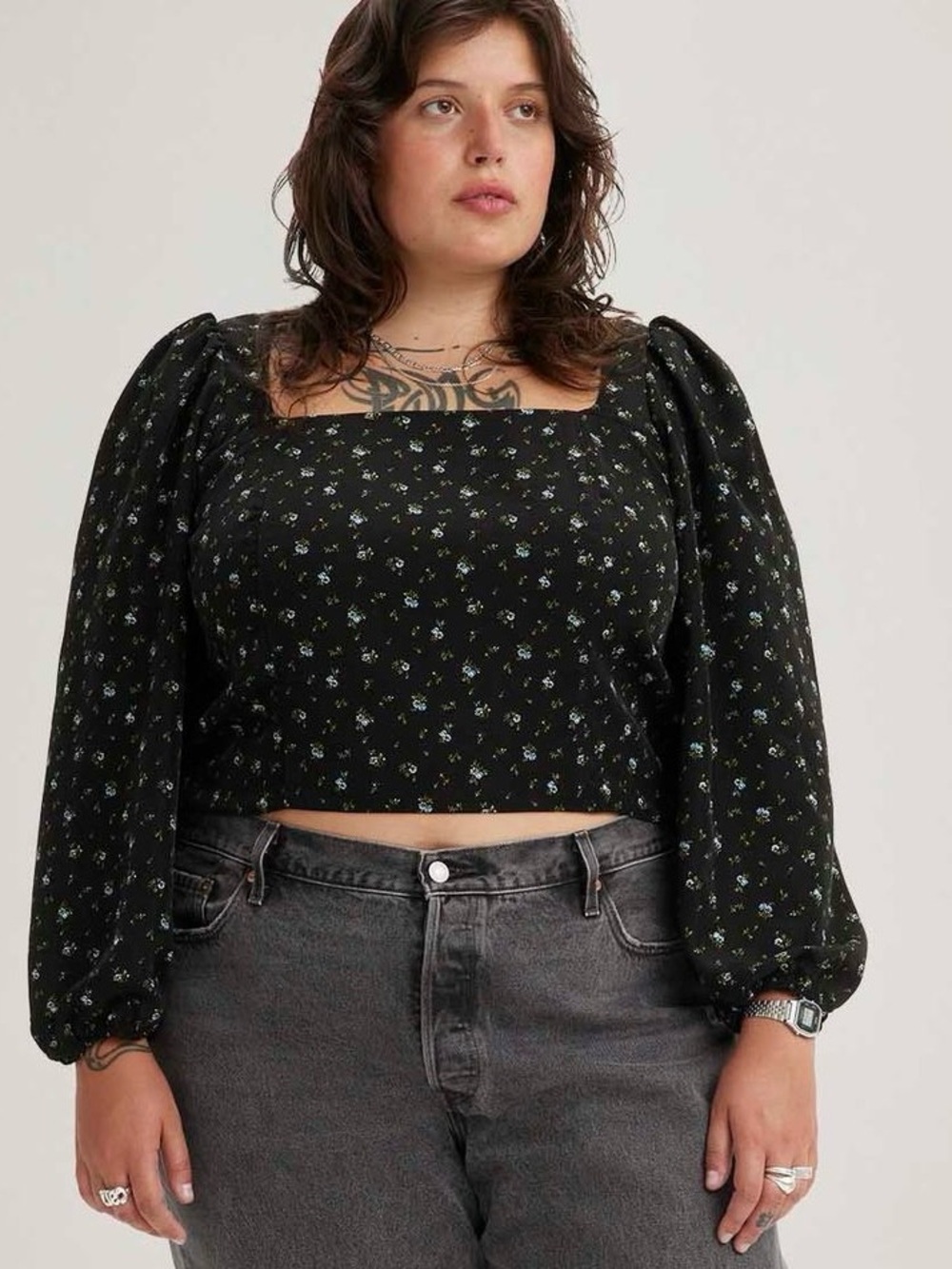 Levi’s Finn Floral Blouse | Square Neck + Open Back | Plus Size 1X